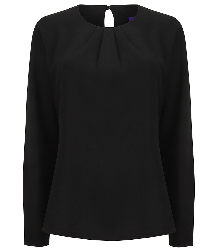 Henbury Ladies Pleat Front Long Sleeve Blouse (Bathgate Band)